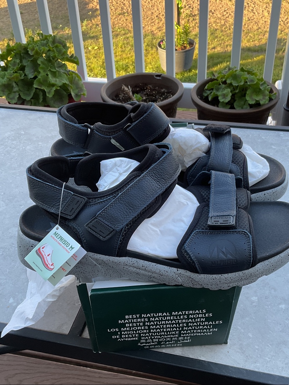 Mephisto Black Leather Velcro Sport Sandals